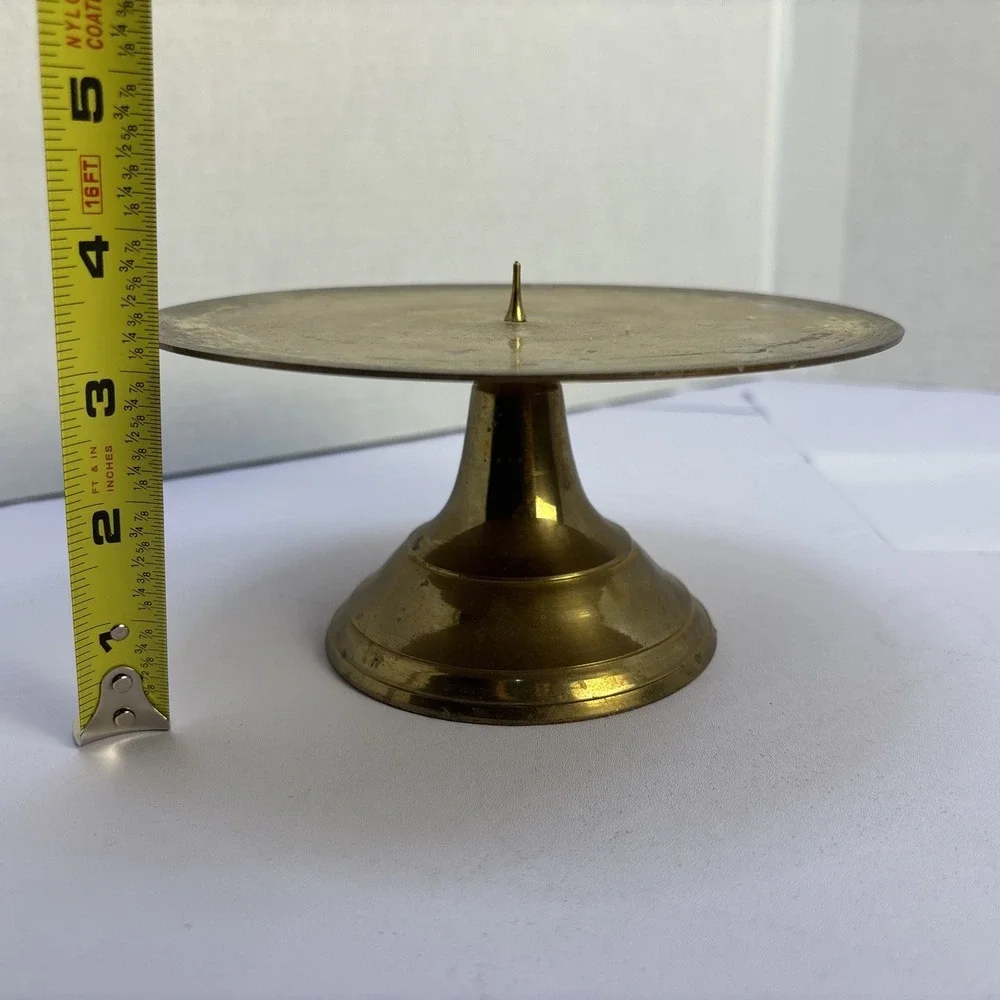 Pair Of Vtg Solid Brass Pillar Candle Holder 1
